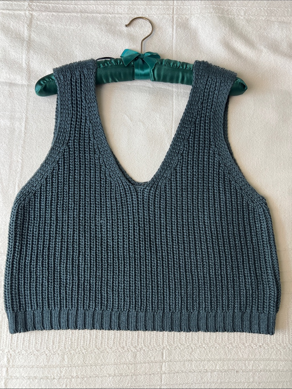 O'Neill Teal Ribbed V-Neck Knit Crop Top